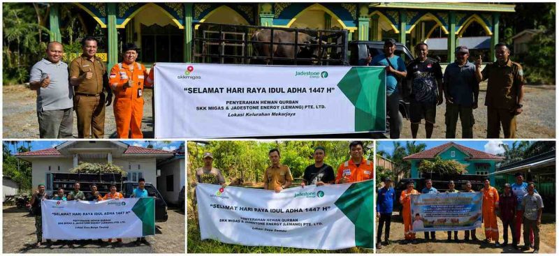 Foto: Penyerahan bantuan hewan kurban dari SKK Migas dan Jadestone Energy (Lemang) Pte. Ltd kepada masyarakat di sejumlah wilayah Tanjab Barat menjelang Iduladha 1447 H.